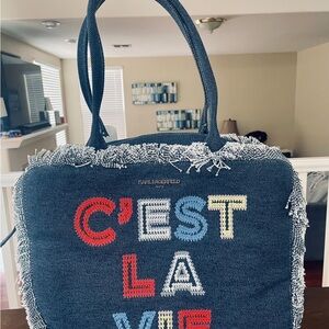 Karl Lagerfeld Blue Denim C'est La Vie Tote